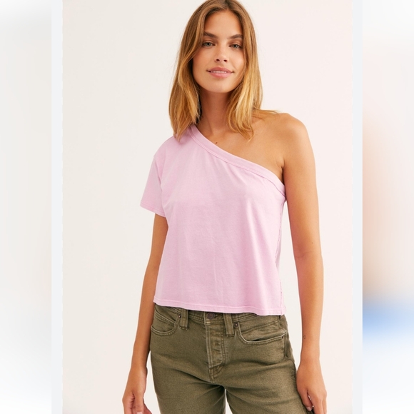 We The Free Aubrey One-sleeve Tee in Peachy Pink Size XL | Like New - Picture 1 of 10
